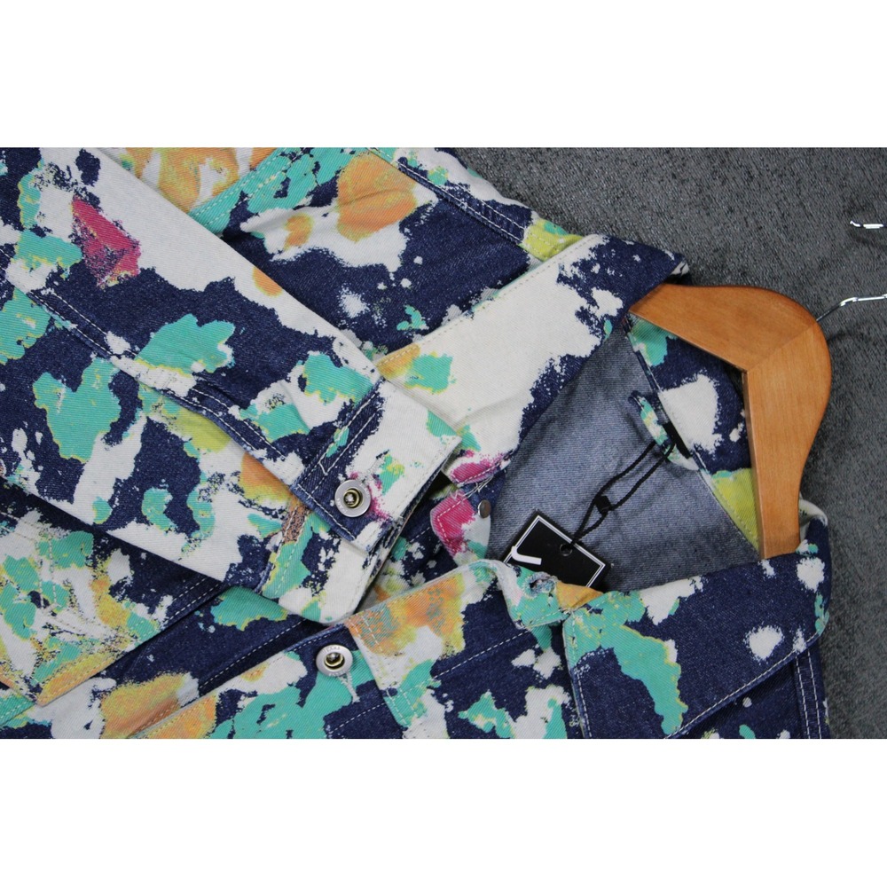 Caodao Mens Abstract Paint Splatter Denim Trucker Jacket Multi-Color Size M NEW